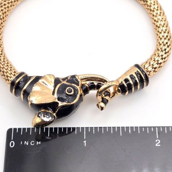 Avon 1990s Gold Tone Black Enamel Elephant Head Stretch Mesh Bracelet 7"‎ - Picture 4 of 4